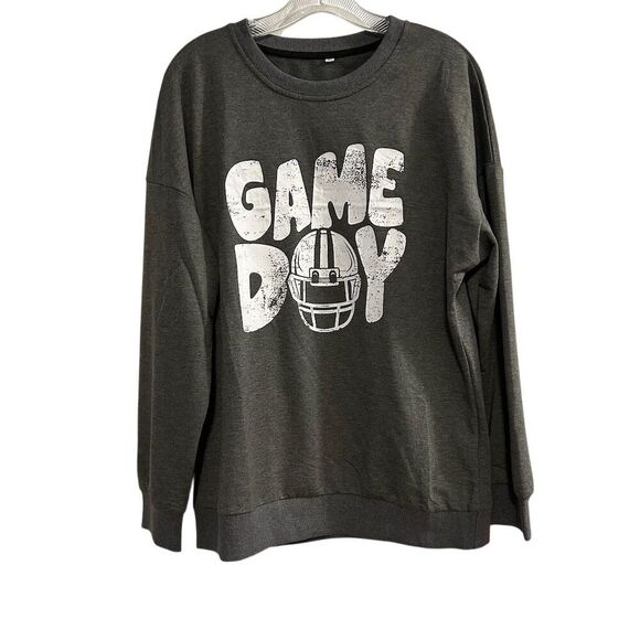 Game Day Football Sweatshirt Unisex L Gray Graphic Pullover Crew Neck - Picture 1 of 9